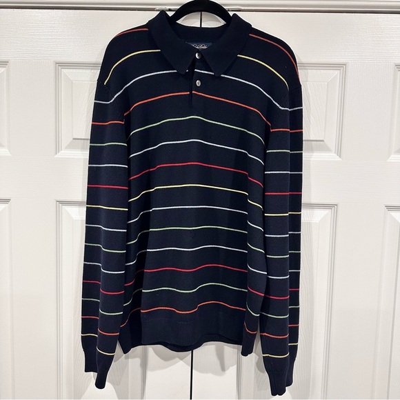 Brooks Brothers Stripe Sweater L Navy Multicolor Italian Merino Wool Rainbow - Picture 10 of 10